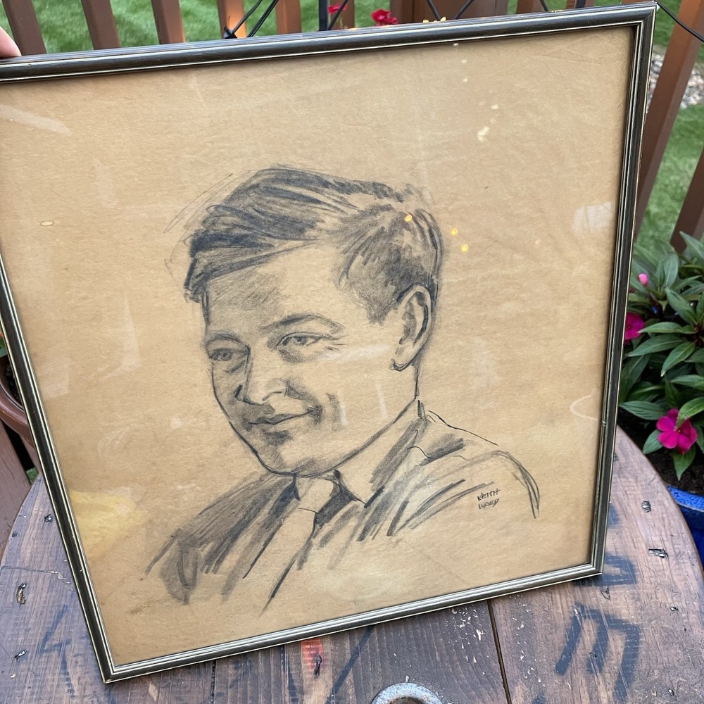 Original Signed Keith Ward Portrait Sketch Charcoal Pencil Drawing Framed Art